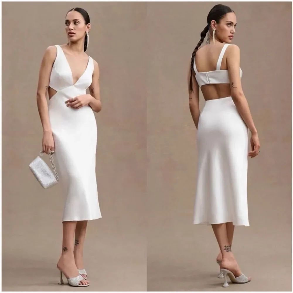 Sachin & Babi Sierra V-Neck Cutout Satin Dress by BHLDN NWT 2